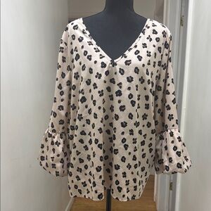 mts Beige Leopard Print V-Neck Bell Sleeve Tunic Top